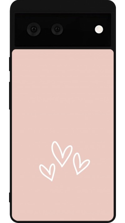 Coque Google Pixel 6 - Silicone rigide noir Valentine 2023 three minimalist hearts