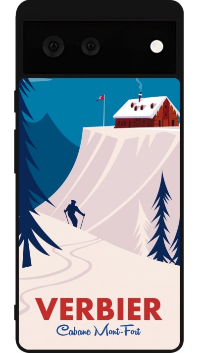 Coque Google Pixel 6 - Silicone rigide noir Verbier Cabane Mont-Fort