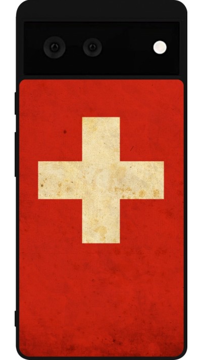 Coque Google Pixel 6 - Silicone rigide noir Vintage Flag SWISS