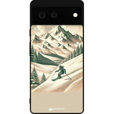 Coque Google Pixel 6 - Silicone rigide noir Vintage Ski Mountain