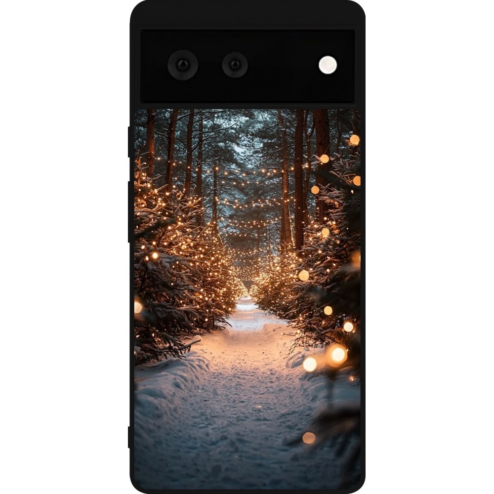 Coque Google Pixel 6 - Silicone rigide noir Winter 25 Winter snowy road