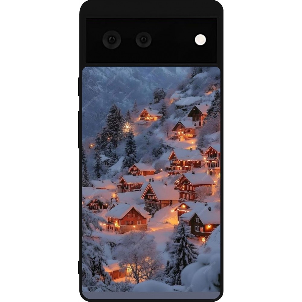 Coque Google Pixel 6 - Silicone rigide noir Winter 25 Winter snowy village
