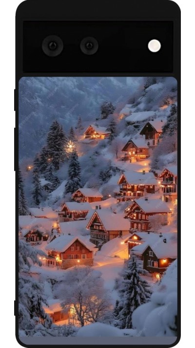 Coque Google Pixel 6 - Silicone rigide noir Winter 25 Winter snowy village