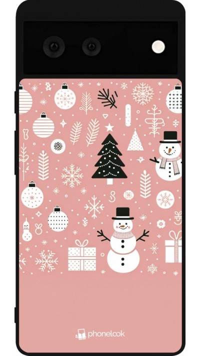 Google Pixel 6 Case Hülle - Silikon schwarz Weihnachten 2024 Rose Schneemann Weihnachten