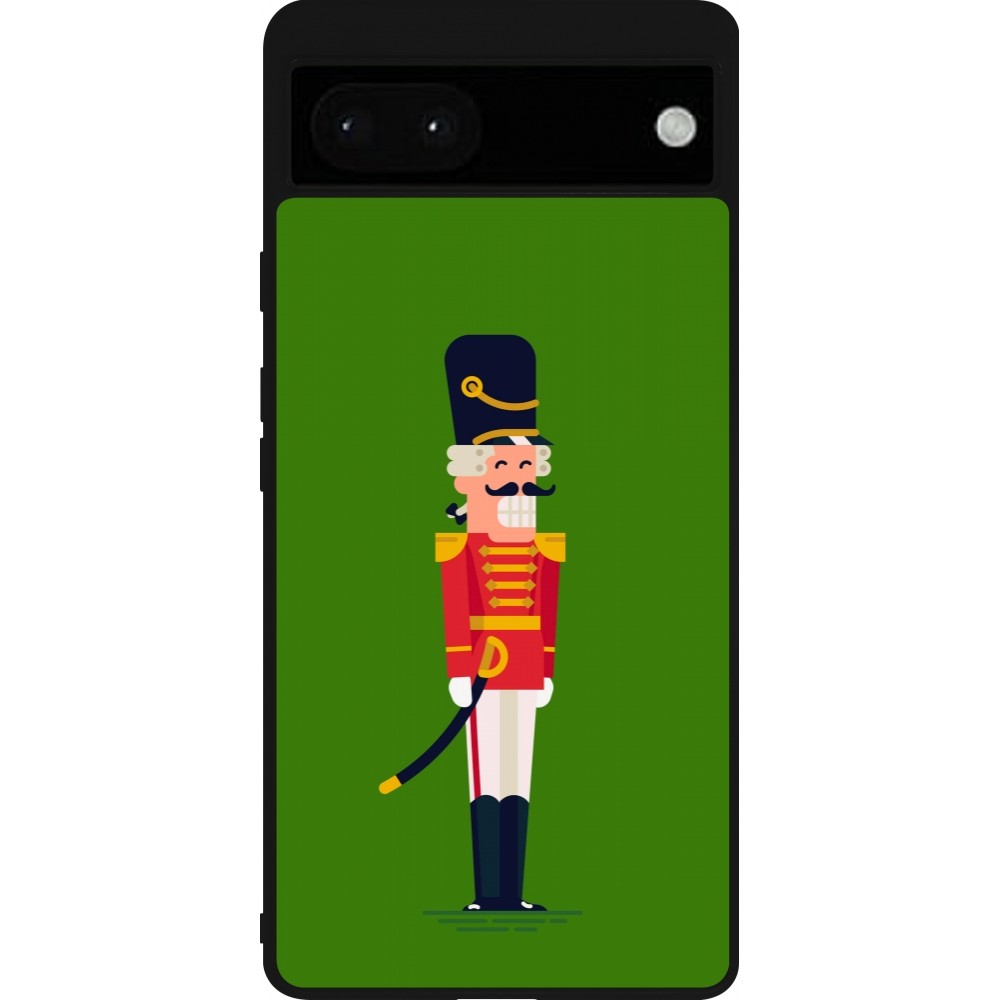 Coque Google Pixel 6a - Silicone rigide noir Christmas 25 Nutcracker Green