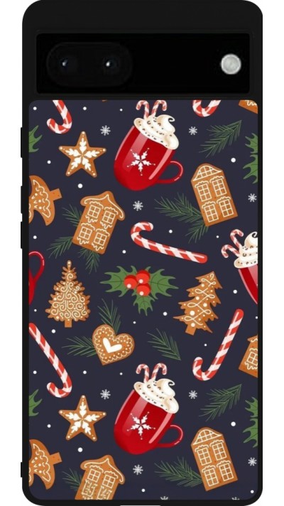 Coque Google Pixel 6a - Silicone rigide noir Christmas 25 Pattern Gingerbread House