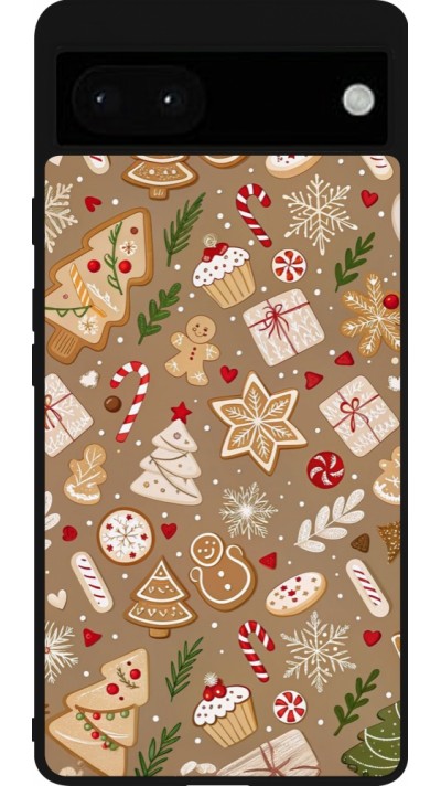 Coque Google Pixel 6a - Silicone rigide noir Christmas 25 Pattern Ginger Cookie