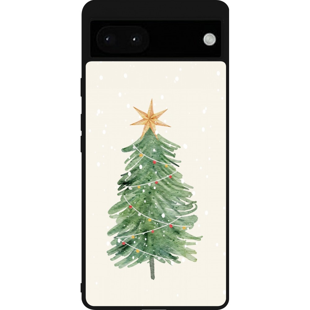 Coque Google Pixel 6a - Silicone rigide noir Christmas 25 Sketch Tree