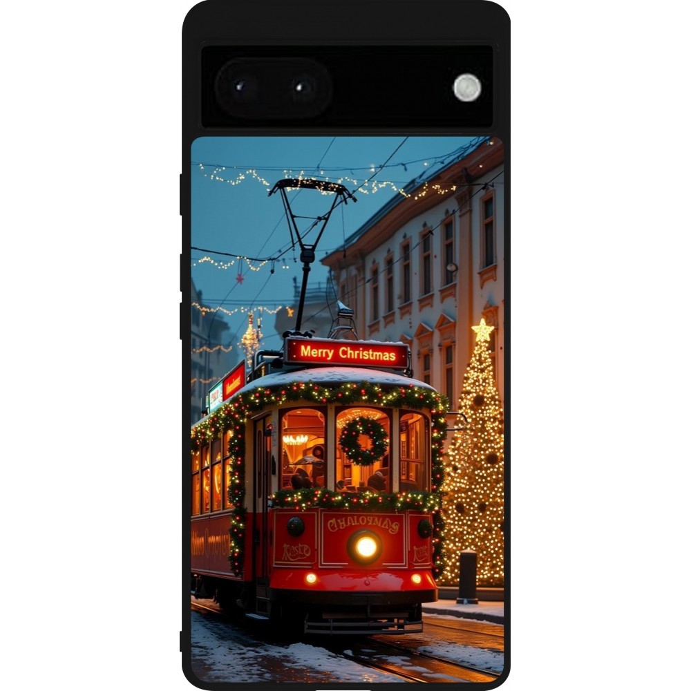 Coque Google Pixel 6a - Silicone rigide noir Christmas 25 Xmas Train