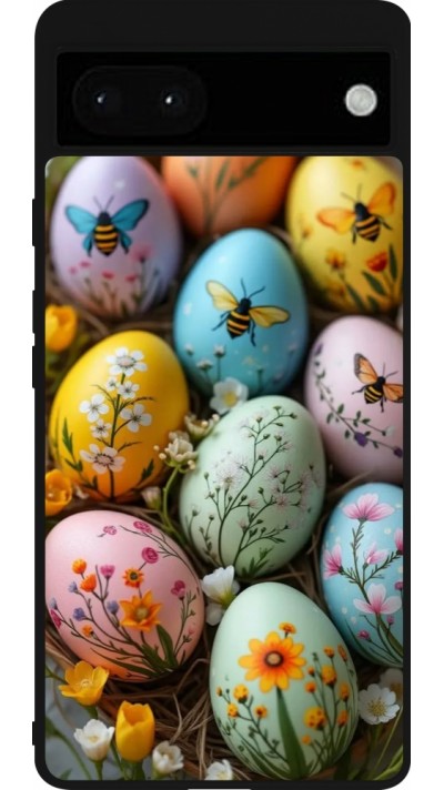 Coque Google Pixel 6a - Silicone rigide noir Easter 2026 Eggs with bees