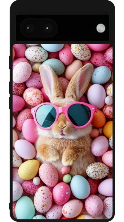 Coque Google Pixel 6a - Silicone rigide noir Easter 2026 Rabbit fun
