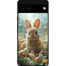 Coque Google Pixel 6a - Silicone rigide noir Easter 2026 Rabbit in the garden