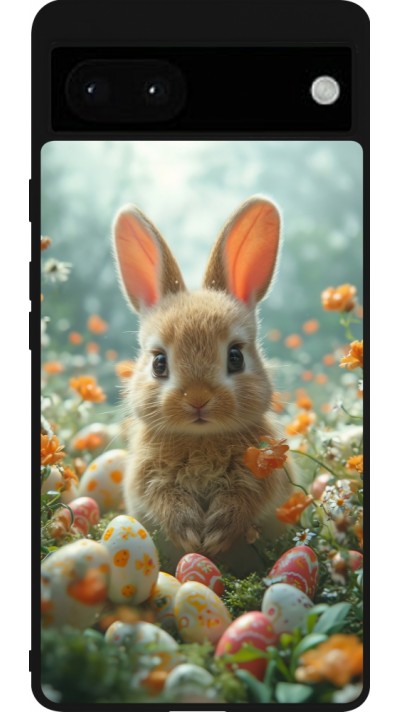 Coque Google Pixel 6a - Silicone rigide noir Easter 2026 Rabbit in the garden