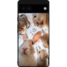 Coque Google Pixel 6a - Silicone rigide noir Easter 2026 Rabbits