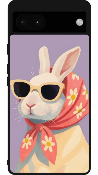 Coque Google Pixel 6a - Silicone rigide noir Easter 2026 Rabbit with scarf
