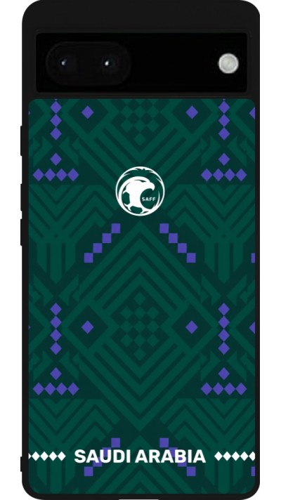 Coque Google Pixel 6a - Silicone rigide noir Maillot de football Arabie saoudite 2026 personnalisable