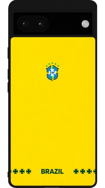 Coque Google Pixel 6a - Silicone rigide noir Maillot de football Bresil 2026 personnalisable