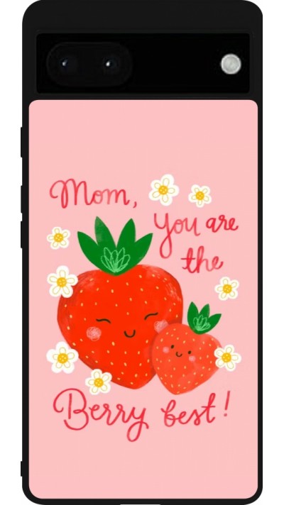 Coque Google Pixel 6a - Silicone rigide noir Mom 2026 Berry best