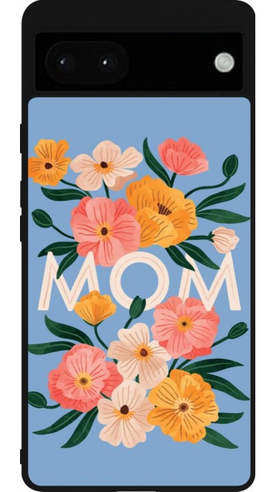 Coque Google Pixel 6a - Silicone rigide noir Mom 2026 Flowers