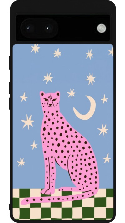 Coque Google Pixel 6a - Silicone rigide noir Pink leopard with stars 2026