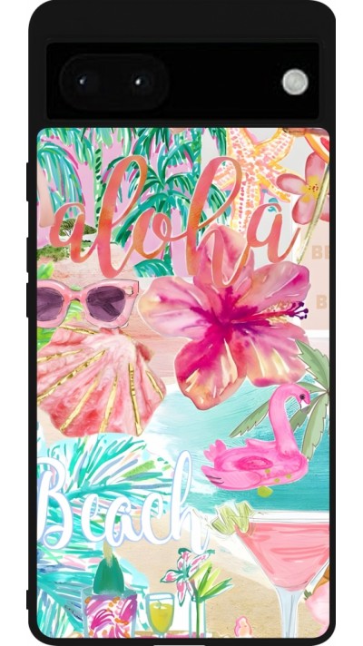 Coque Google Pixel 6a - Silicone rigide noir Preppy Collage Aloha
