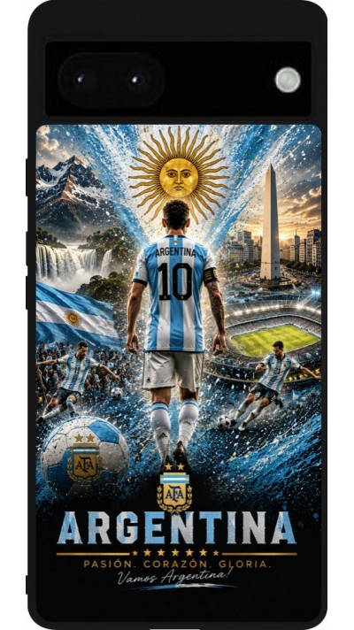 Coque Google Pixel 6a - Silicone rigide noir Football Argentine splash 2026