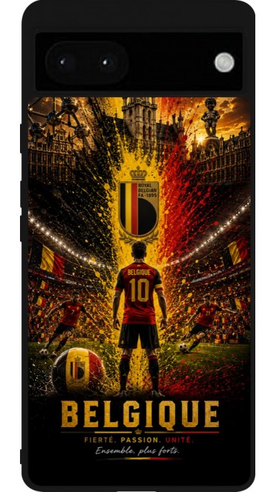 Coque Google Pixel 6a - Silicone rigide noir Football Belgique splash 2026