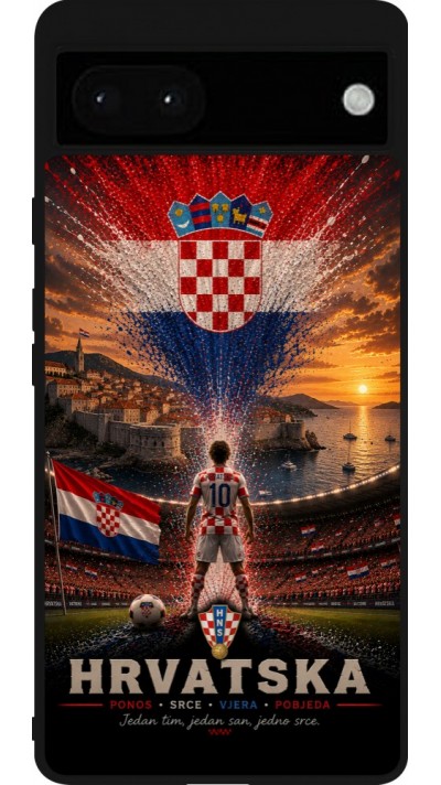 Coque Google Pixel 6a - Silicone rigide noir Football Croatie splash 2026