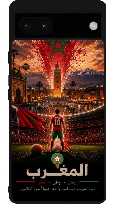 Coque Google Pixel 6a - Silicone rigide noir Football Maroc splash 2026