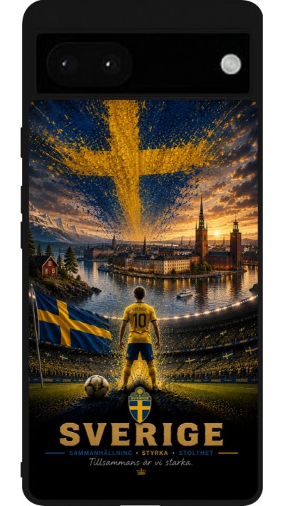 Coque Google Pixel 6a - Silicone rigide noir Football Suède splash 2026