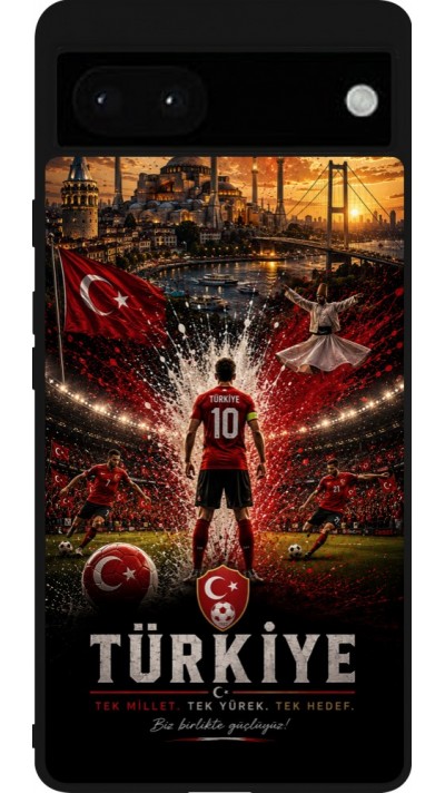 Coque Google Pixel 6a - Silicone rigide noir Football Turquie splash 2026