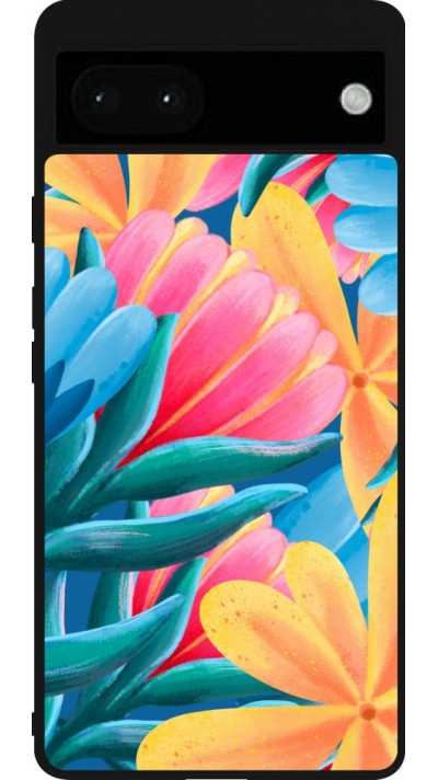 Coque Google Pixel 6a - Silicone rigide noir Spring 23 colorful flowers