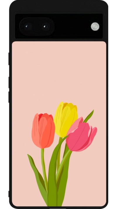 Coque Google Pixel 6a - Silicone rigide noir Spring 23 tulip trio