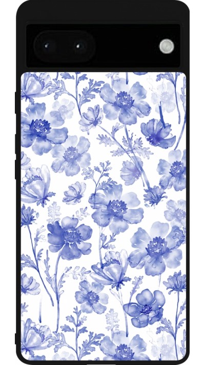 Coque Google Pixel 6a - Silicone rigide noir Spring 23 watercolor blue flowers