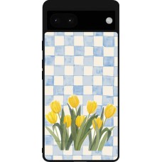 Coque Google Pixel 6a - Silicone rigide noir Blue vichy tulips Spring 2026