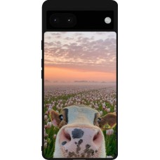 Coque Google Pixel 6a - Silicone rigide noir Cow with tulips Spring 2026