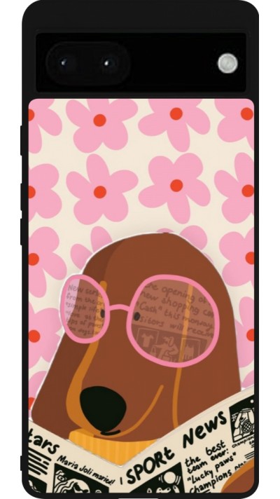 Coque Google Pixel 6a - Silicone rigide noir Dog with newspaper 2026