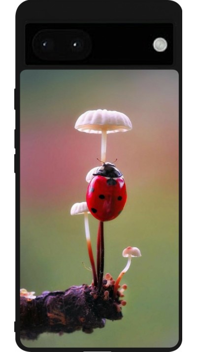 Coque Google Pixel 6a - Silicone rigide noir Ladybird on a mushroom 2026