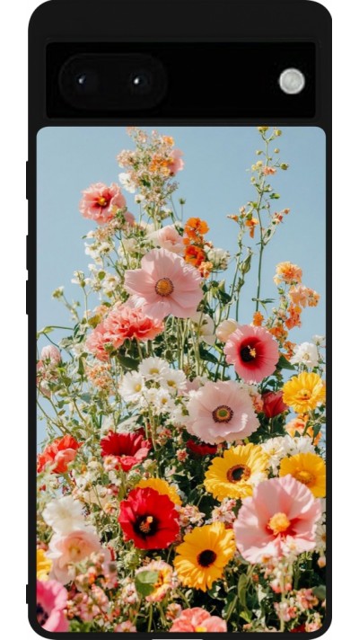 Coque Google Pixel 6a - Silicone rigide noir Spring flowers 2026