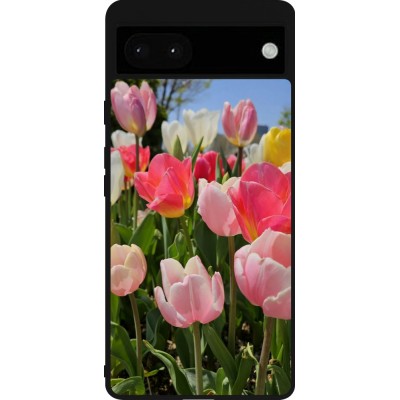 Coque Google Pixel 6a - Silicone rigide noir Tulips Spring 2026
