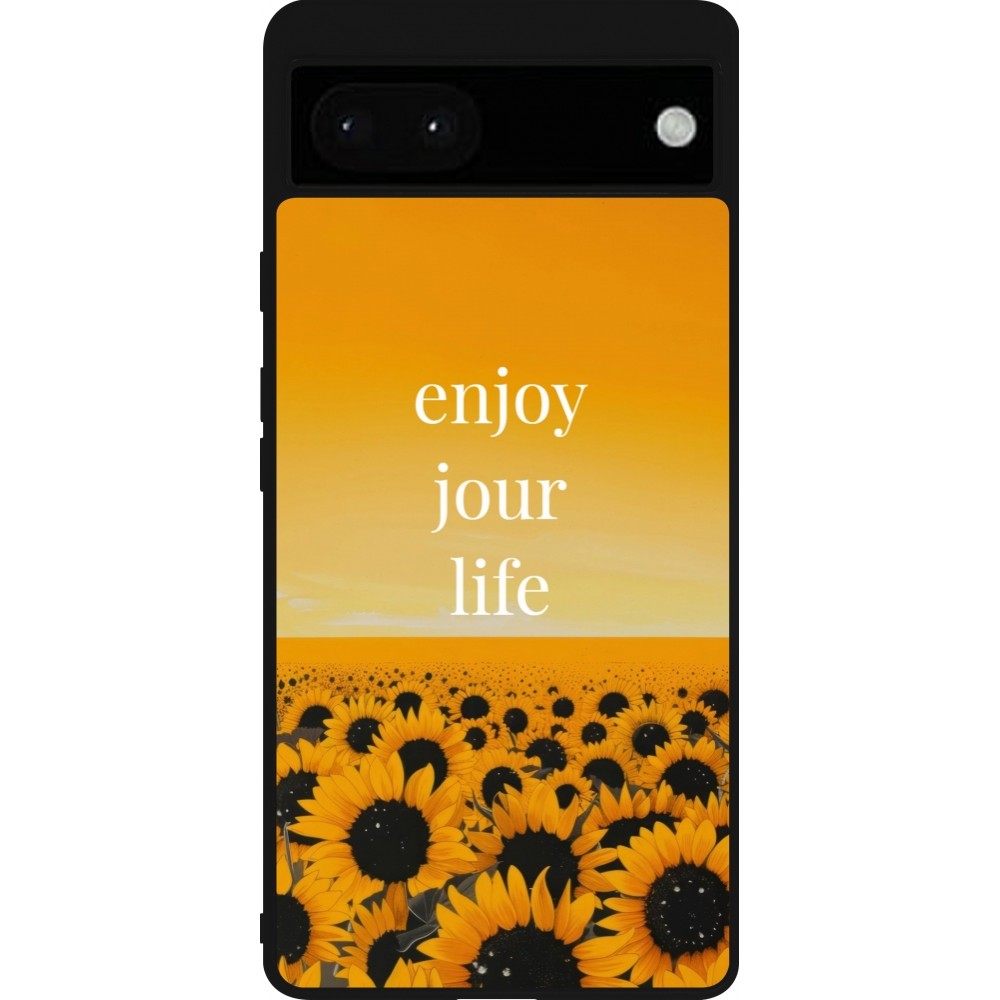 Coque Google Pixel 6a - Silicone rigide noir Summer 2025 Enjoy your life