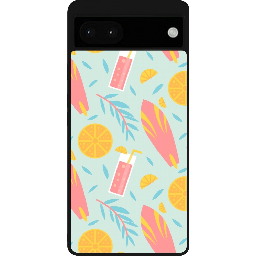 Coque Google Pixel 6a - Silicone rigide noir Summer 2025 Pattern citron
