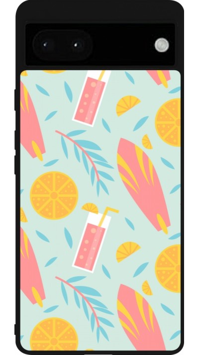 Coque Google Pixel 6a - Silicone rigide noir Summer 2025 Pattern citron