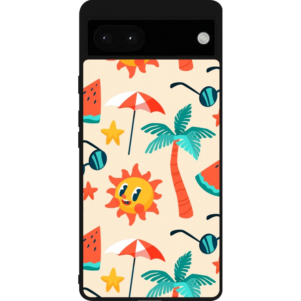 Coque Google Pixel 6a - Silicone rigide noir Summer 2025 Pattern soleil