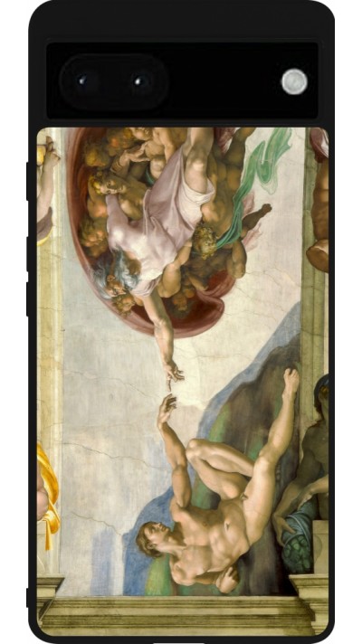 Google Pixel 6a Case Hülle - Silikon schwarz Kunstbild - Die Erschaffung Adams - Michelangelo