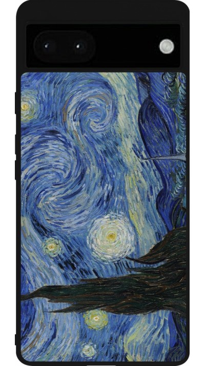 Google Pixel 6a Case Hülle - Silikon schwarz Kunstbild - Sternennacht - Van Gogh