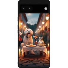 Coque Google Pixel 6a - Silicone rigide noir Valentine 2024 Dog & Cat Candlelight