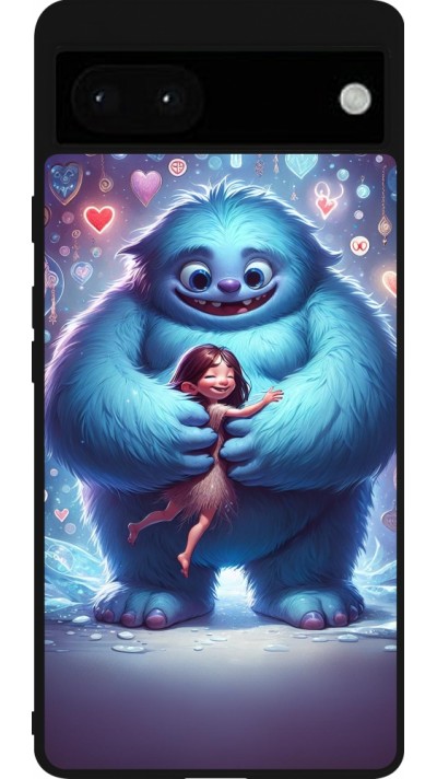 Coque Google Pixel 6a - Silicone rigide noir Valentine 2024 Fluffy Love