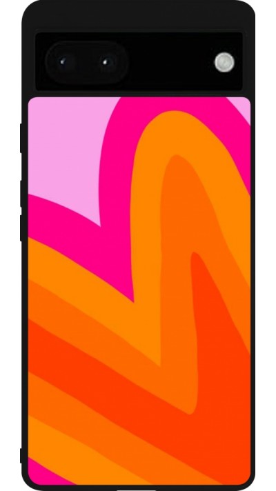 Coque Google Pixel 6a - Silicone rigide noir Valentine 2024 heart gradient