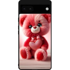 Coque Google Pixel 6a - Silicone rigide noir Valentine 2024 Ourson rose
